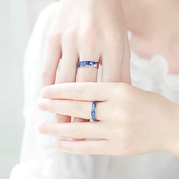 “Starry Night” Van Gogh Space Sky Duo Pair Ringset - Picture 5 of 7
